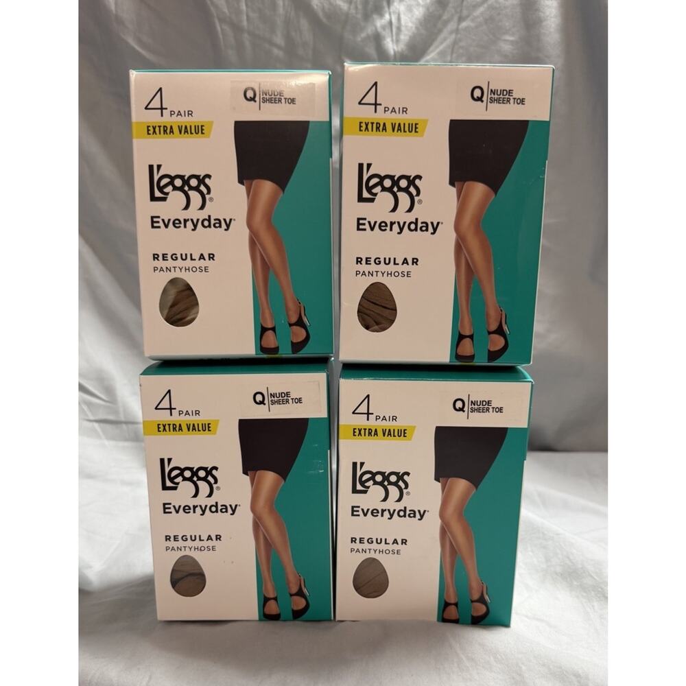 Everyday Regular Pantyhose Size Q Nude Sheer Toe 4 pr per box- 4 Packs! 16 Total